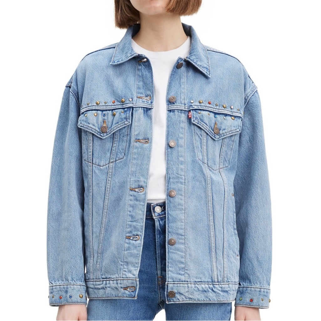 Levi’s Baggy Trucker Denim Embellished Jeweled Studded Jacket